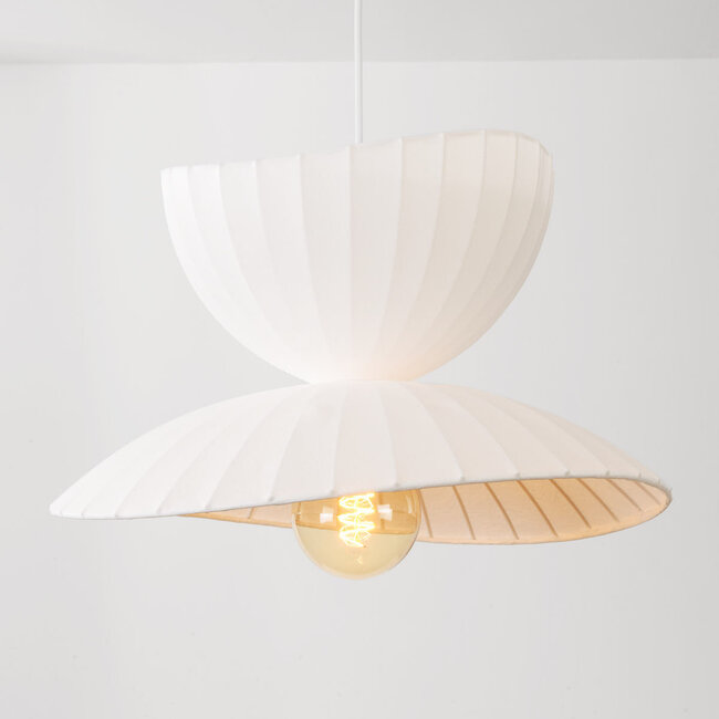 Suspension Kaze - double abat-jour en soie - blanc