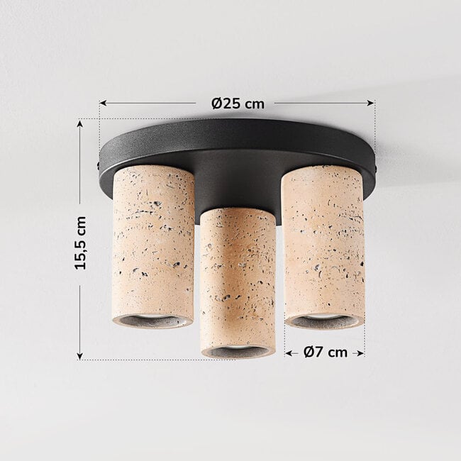 Plafonnier Cova avec trois spots au look travertin chaleureux