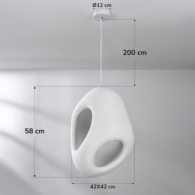 Lampe suspendue moderne Wabi Sabi Mori avec effet pierre blanche - 42 x 58 cm