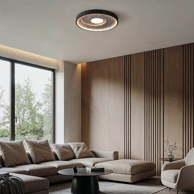 Plafonnier moderne Cercul noir avec effet pierre grise Ø40 cm, 36W - 3 niveaux de gradation