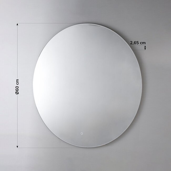 Miroir de salle de bain avec éclairage Reflecta Ø60 cm - Eclairage dimmable avec capteur tactile, couleurs réglables et miroir chauffant