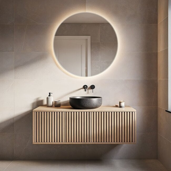 Miroir de salle de bain avec éclairage Reflecta Ø80 cm - Eclairage dimmable avec capteur tactile, couleurs réglables et miroir chauffant