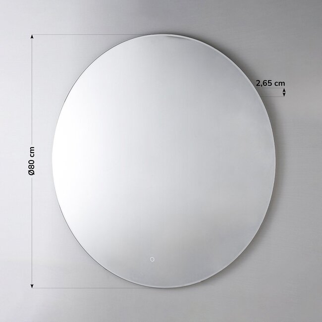 Miroir de salle de bain avec éclairage Reflecta Ø80 cm - Eclairage dimmable avec capteur tactile, couleurs réglables et miroir chauffant
