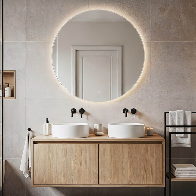 Miroir de salle de bain avec éclairage Reflecta Ø100 cm - LEDs dimmables avec capteur tactile, couleurs réglables et miroir chauffant