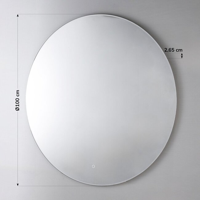 Miroir de salle de bain avec éclairage Reflecta Ø100 cm - LEDs dimmables avec capteur tactile, couleurs réglables et miroir chauffant