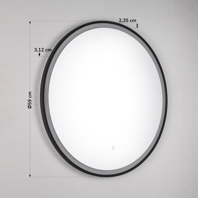 Miroir de salle de bain avec éclairage Radi Ø60 cm - LEDs dimmables avec capteur tactile, couleurs réglables et miroir chauffant