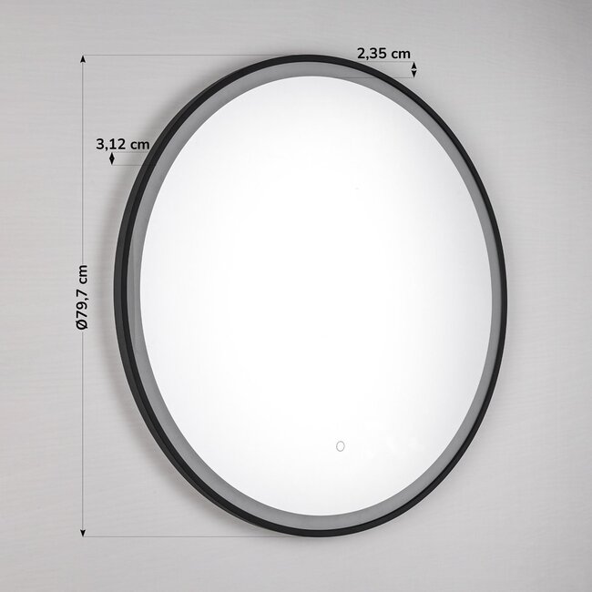 Miroir de salle de bain avec éclairage Radi Ø60 cm - LEDs dimmables avec capteur tactile, couleurs réglables et miroir chauffant
