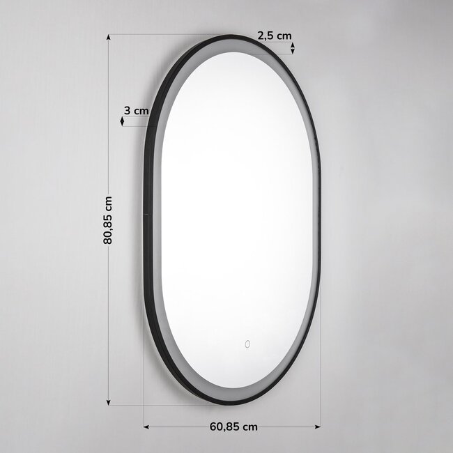 Miroir de salle de bains Flare avec LED dimmables, capteur tactile, couleurs réglables et miroir chauffant