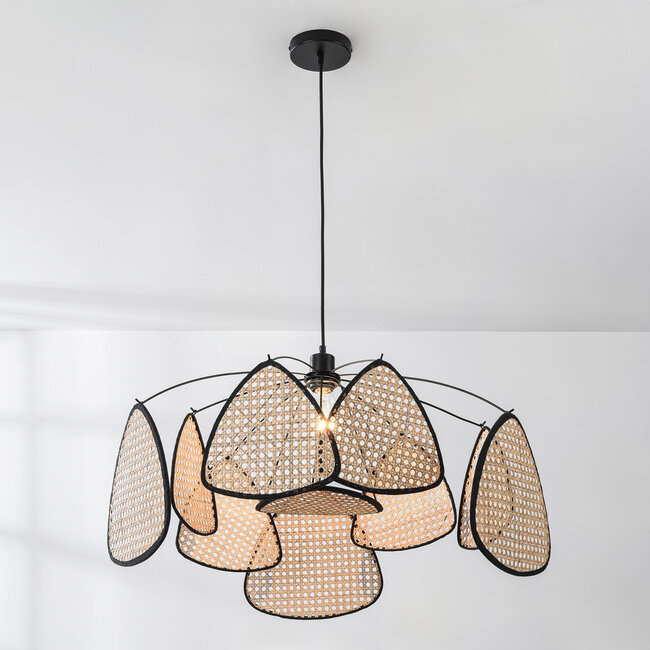 Lampe suspendue boho noire Floare en rotin