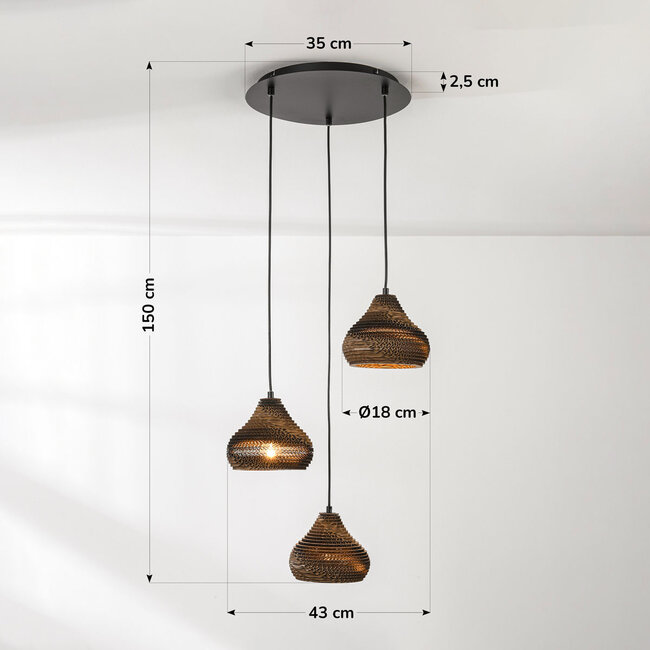 Lampe suspendue moderne en carton Lumina, 3 lumières