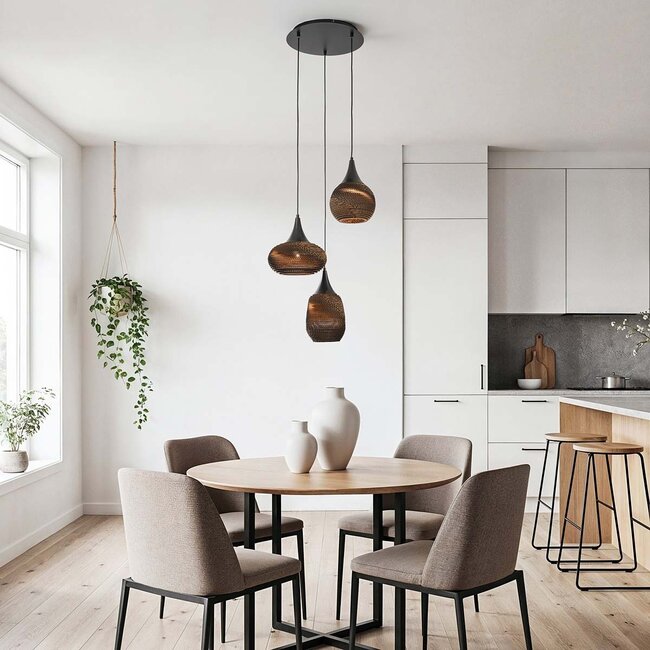 Lampe suspendue design à 3 lumières en carton Zensa - noir et marron