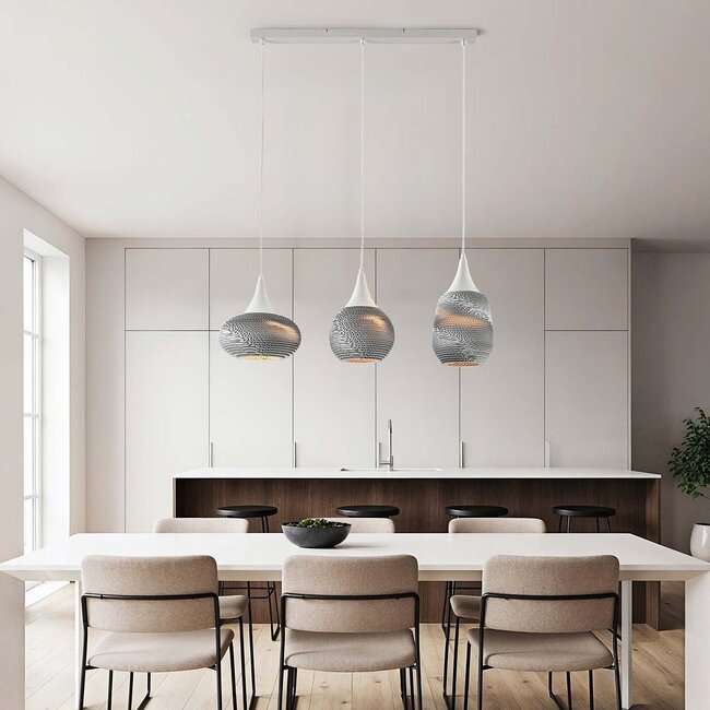 Lampe suspendue moderne en carton Folia, 3-lumières - blanc