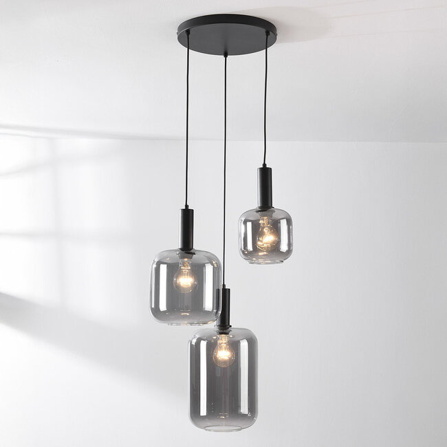 Lampe suspendue Rustique 3-lumières avec verre fumé