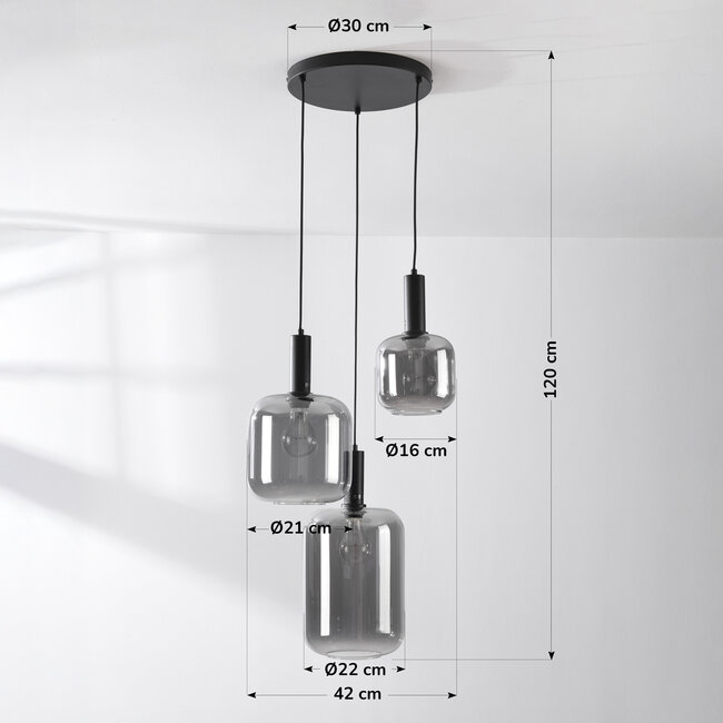 Lampe suspendue Rustique 3-lumières avec verre fumé