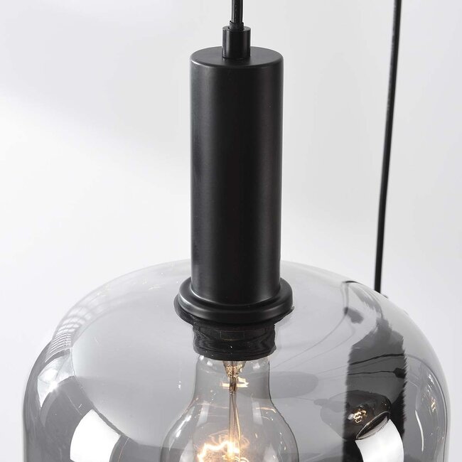 Lampe suspendue Rustique 5 lumières avec verre fumé et fixation noire