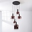 Suspension 5 lumières Rustique - noir et verre marron foncé