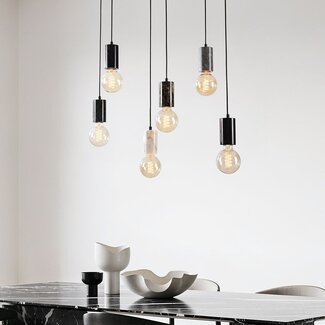 Suspension industrielle Caverna 6 lumières avec détails en marbre (ampoules E27 non incluses)