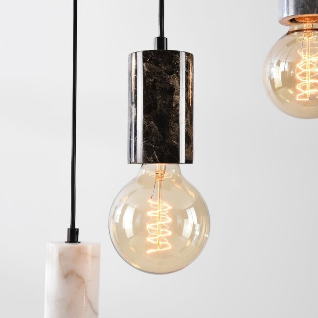 Suspension industrielle Caverna 6 lumières avec détails en marbre (ampoules E27 non incluses)
