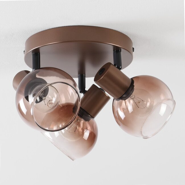 Plafonnier Terra marron avec trois globes en verre