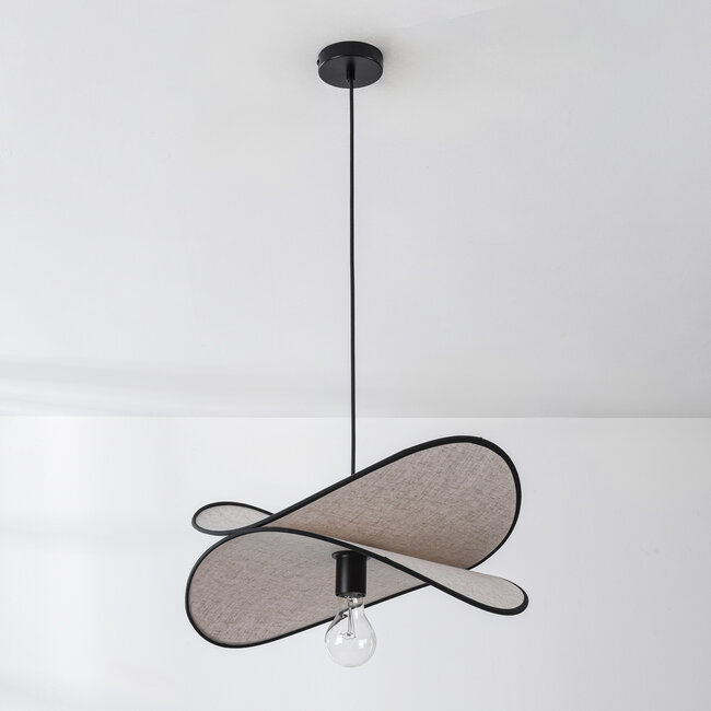 Lampe à suspension design Sapca, lin beige avec des accents noirs