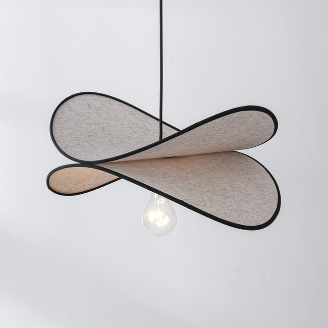 Lampe à suspension design Sapca, lin beige avec des accents noirs