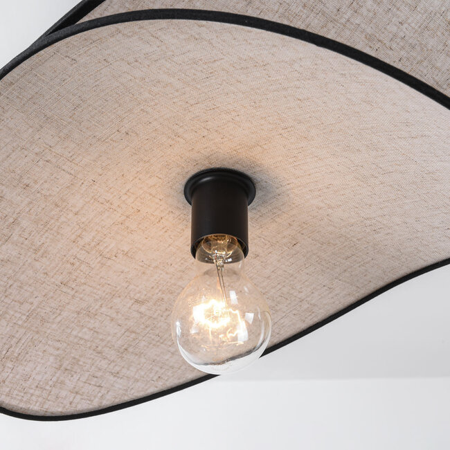 Lampe à suspension design Sapca, lin beige avec des accents noirs