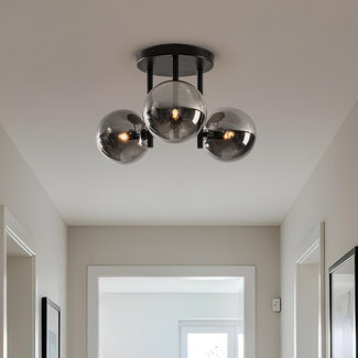 Plafonnier à 3 lumières Elora noir avec verre fumé