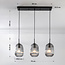 Lampe suspendue moderne Melora avec verre fumé nervuré, 3 lumières