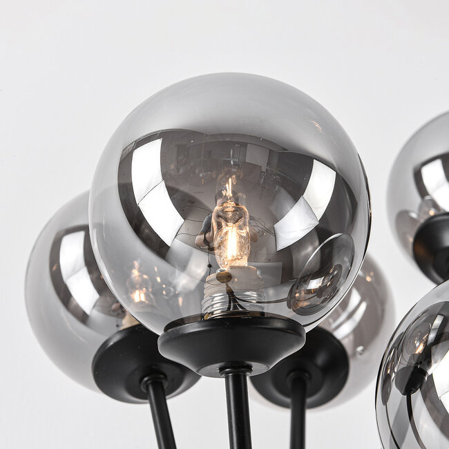 Lampadaire Claire noir avec verre fumé, 5 lumières