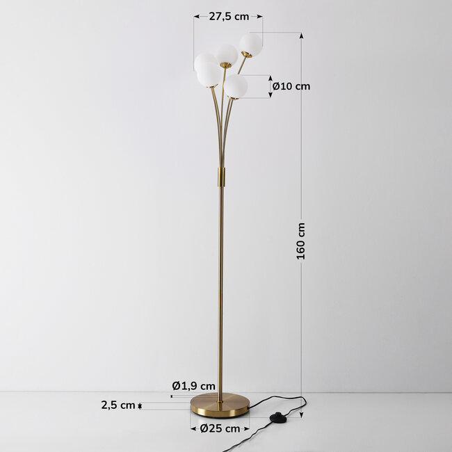 Lampadaire moderne Claire 5 lumières en doré et verre blanc laiteux
