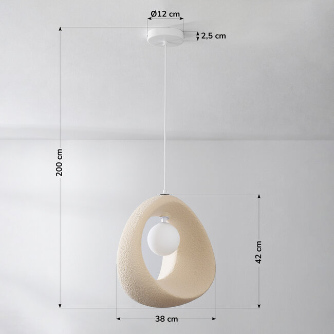 Lampe suspendue contemporaine Wabi Sabi Shio - beige sable 38 x 42 cm