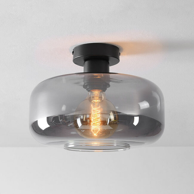 Plafonnier dôme noir avec verre fumé