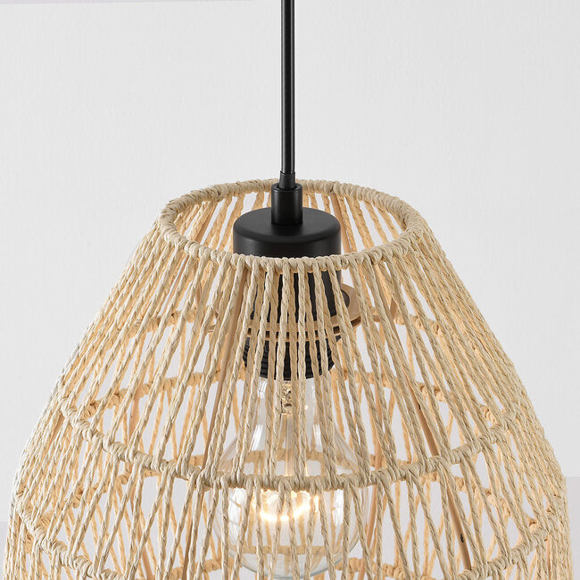 Lampadaire à arc Lys noir avec abat-jour naturel