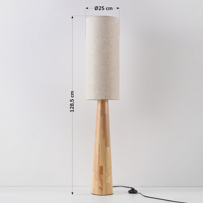 Lampadaire en bois Haku avec abat-jour en tissu - crème