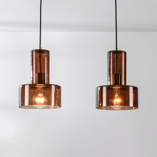 Lampe suspendue Talph avec verre brun, 2 lumières