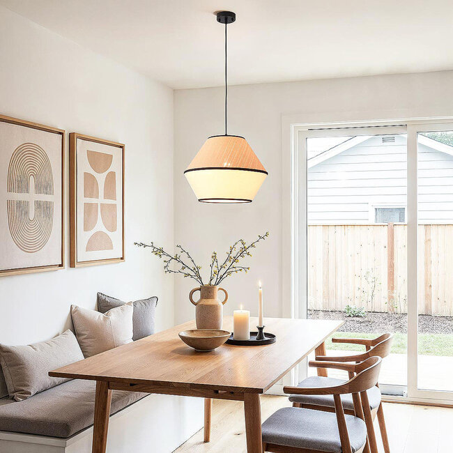Lampe suspendue Japandi Corda abat-jour naturel en tissu et corde tressée