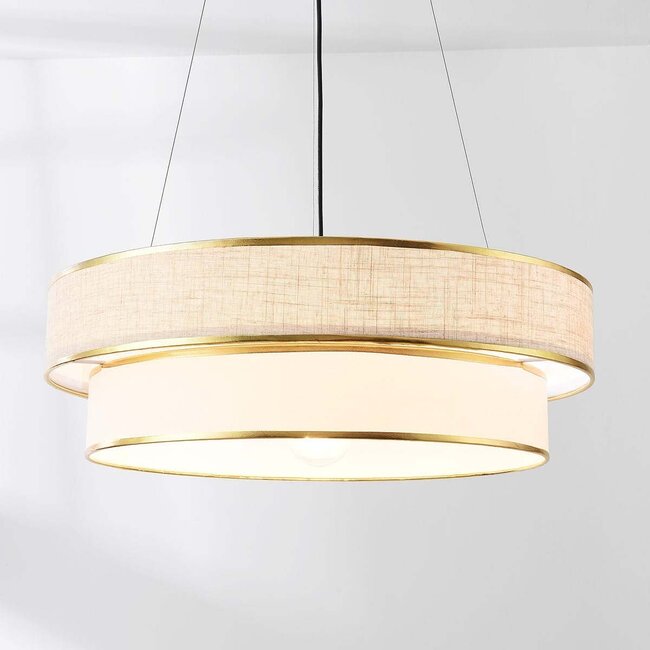 Lampe suspendue Koysi tissu avec finition dorée