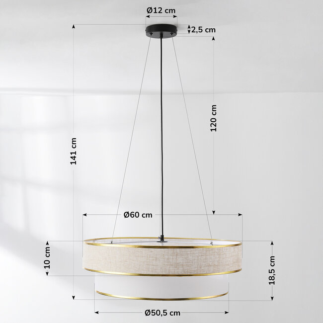 Lampe suspendue Koysi tissu avec finition dorée