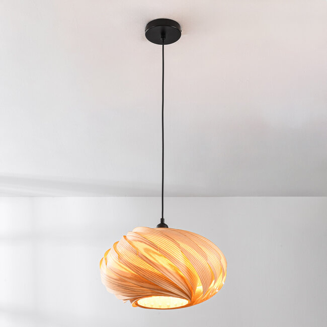 Lampe suspendue design Sorella avec abat-jour en bois brun clair