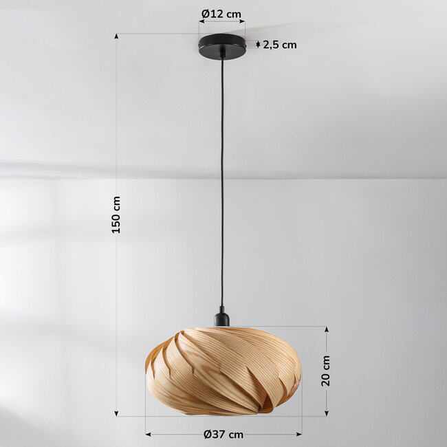 Lampe suspendue design Sorella avec abat-jour en bois brun clair