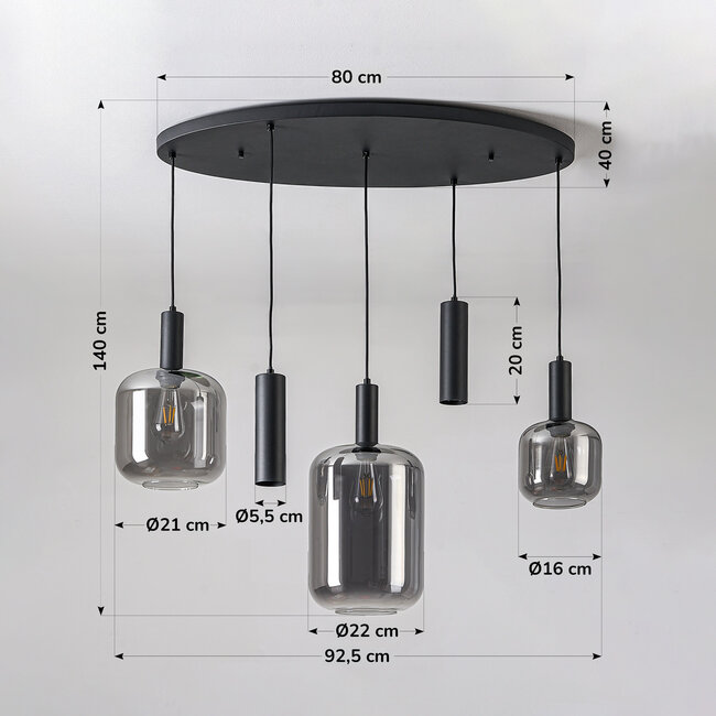Lampe suspendue moderne Yoku avec verre fumé