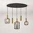 Lampe suspendue moderne Yoku avec verre fumé et détails en laiton doré, 5 lumières