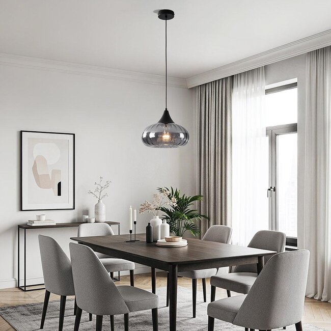 Lampe suspendue Ori noir avec verre fumé rayé