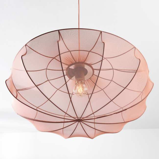 Suspension Japandi Feronia avec abat-jour en tissu rose Ø60 cm
