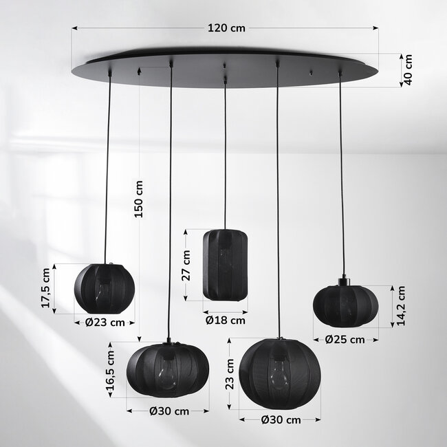 Lampe suspendue Japandi à 5 lumières Karima - noir