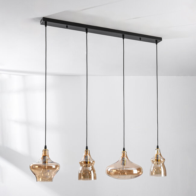 Lampe suspendue moderne à 4 lumières avec verre ambré - Maracas