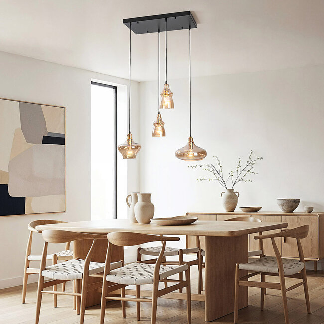 Suspension rétro Maracas avec verre ambré - 4 lumières