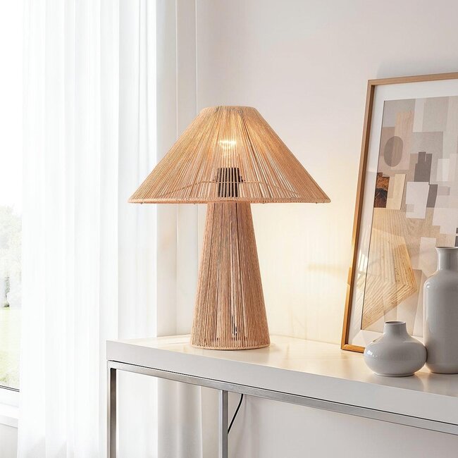 Lampe de table boho Naito en corde naturelle tressée