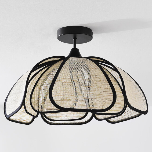 Plafonnier design Yama - lin naturel, finition noire