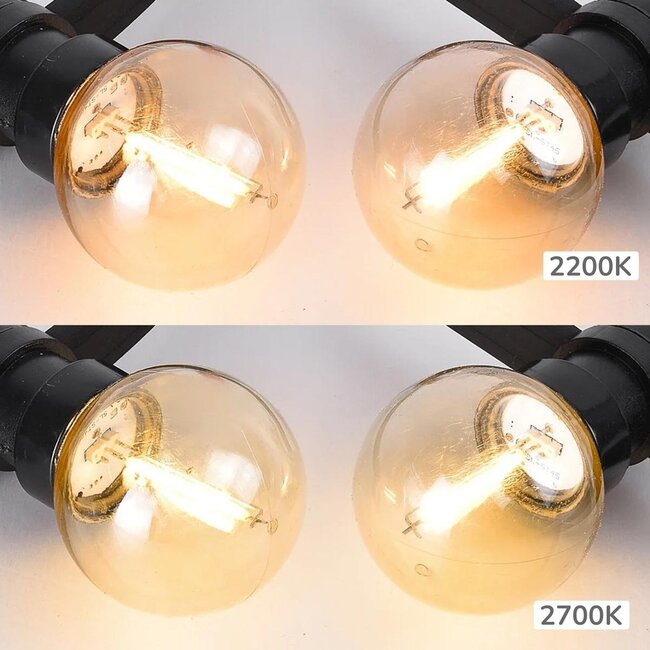Guirlande guinguette extérieure avec ampoules LED filament design 1 W – dimmable en option